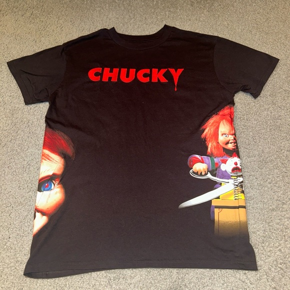 Vintage Chucky SEED OF CHUCKY All Over Print T-Shirt Medium Black Red Horror~~~~ - Picture 1 of 14